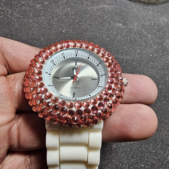 Charming Charlie Ladies Quartz Watch Pink Rhinestone Bezel White Band Working sh - Picture 5 of 9